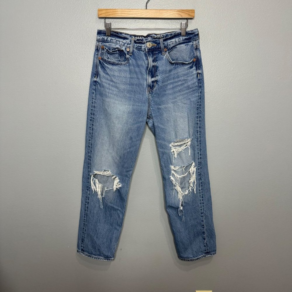 AMERICAN EAGLE 90s boyfriend distressed med wash jeans size 4